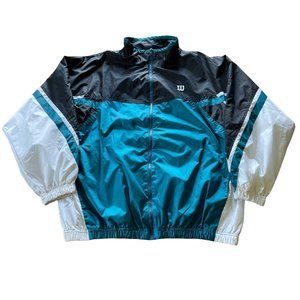 Vintage Wilson Advantage Teal White Black Full Zip Windbreaker Jacket